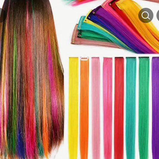 9pcs/set Colorful Hair Extension Clips Straight Hair Multicolor Synthetic Hair Extensions Accessories Women Gift Party Highlights Wig Pieces For Women Cosplay Party Y2K Style