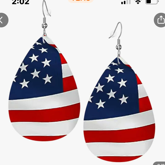 American Flag Faux Leather Earrings Perfect For 4th Of July Or As Gift New